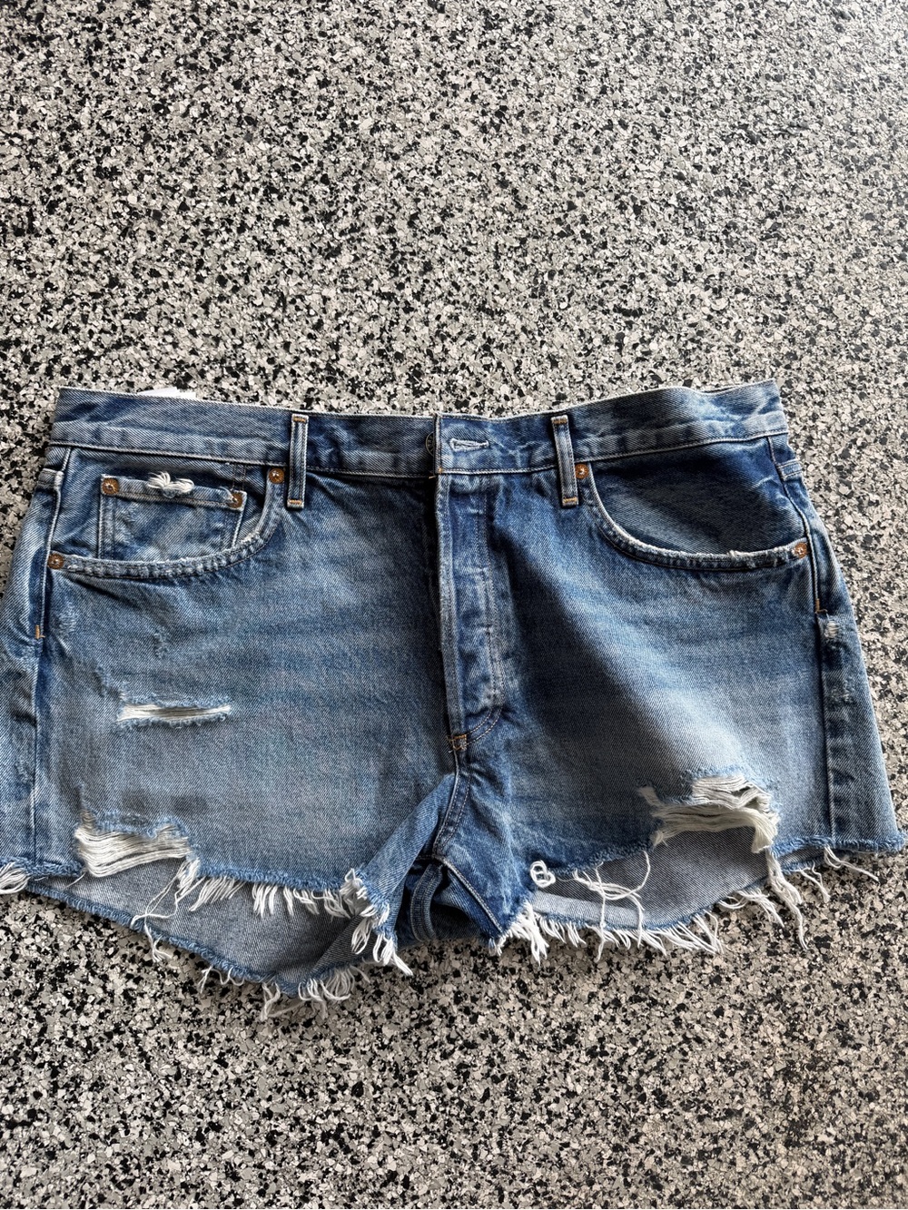 Agolde Light Blue Distressed Cutoff Denim Shorts